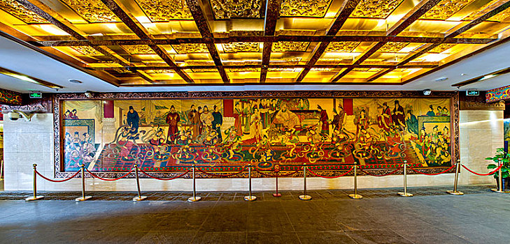 陕西省西安大唐芙蓉园紫云楼里展示的大型壁画,盛唐风貌
