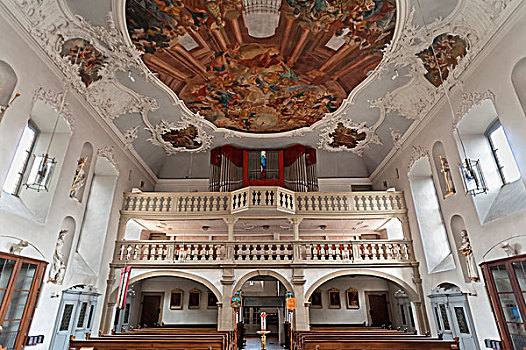 器官,阁楼,教堂,2009年,天花板,壁画,弗兰克尼亚,巴伐利亚,德国,欧洲