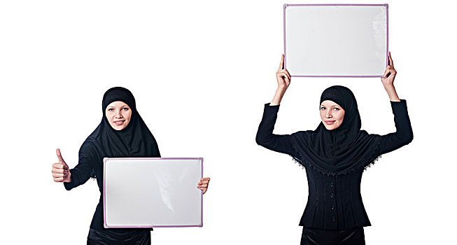 穆斯林,女人,留白,信息板,白色背景