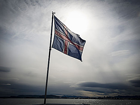 国旗,冰岛,飞,阴天