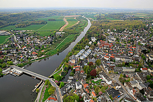 航拍,河,区域,北莱茵威斯特伐利亚,德国,欧洲