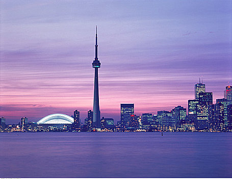 城市天际线,日落,多伦多,安大略省,加拿大