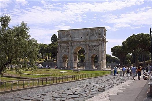 游客,靠近,凯旋门,君士坦丁凯旋门,罗马,意大利