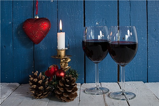 玻璃杯,红酒,圣诞装饰