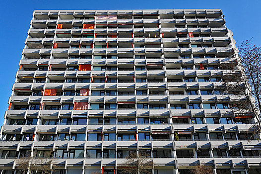 高层建筑,住宅,公寓楼,70年代,卫星,城市,诺伊帕拉赫,慕尼黑,巴伐利亚,德国,欧洲