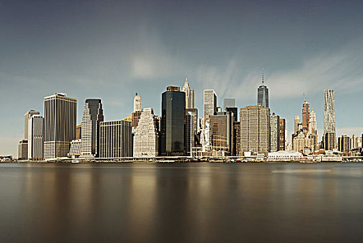 市区,曼哈顿,天际线,上方,东河,纽约