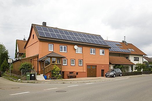 太阳能电池板,屋顶,两个,独栋住宅,巴登符腾堡,德国