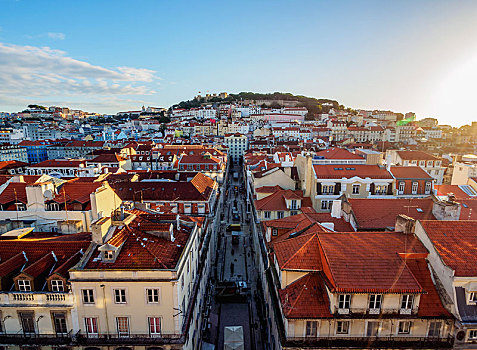 风景,街道,俯视,市中心,城堡,背影,里斯本,葡萄牙,欧洲