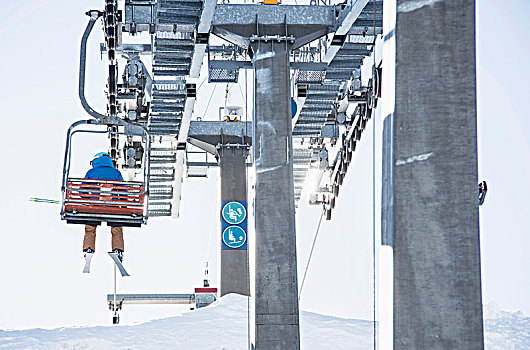 滑雪,滑雪缆车,后视图