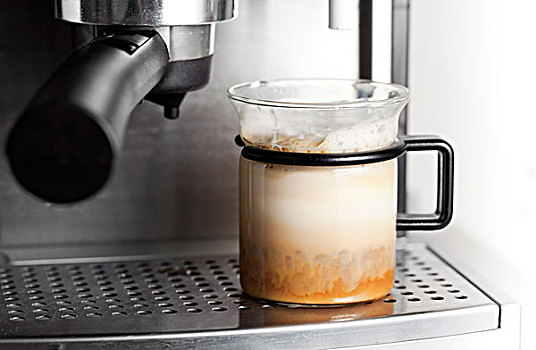 现代,玻璃杯,黑咖啡,浓缩咖啡机