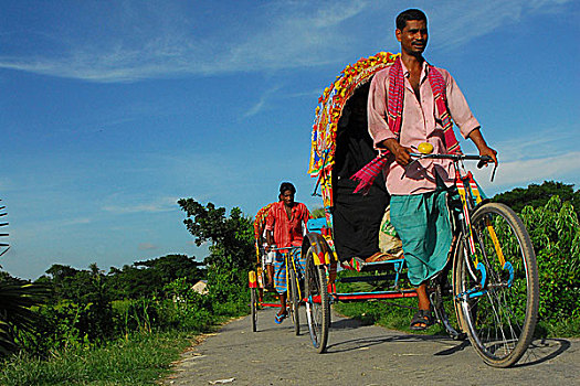 人力车,传统,交通工具,孟加拉,三个,轮子,首领,费用,达卡,塞车,乡村,帮助,移动,一个,地点