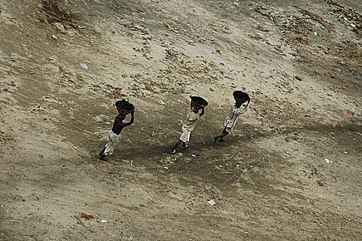 沙子,劳工,工作,集市,达卡,孟加拉,十月,2006年