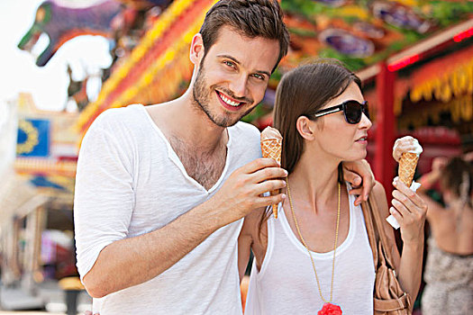 伴侣,吃,冰淇淋,巴黎,法兰西岛,法国
