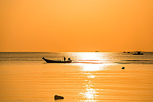 日落,海上,船,渔船,苏梅岛,海湾,泰国,亚洲