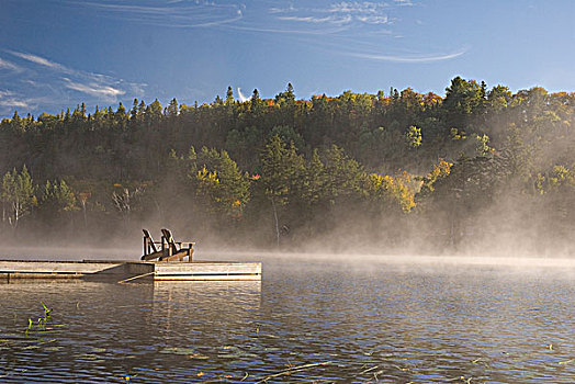 秋天,码头,椅子,湖,安大略省,加拿大