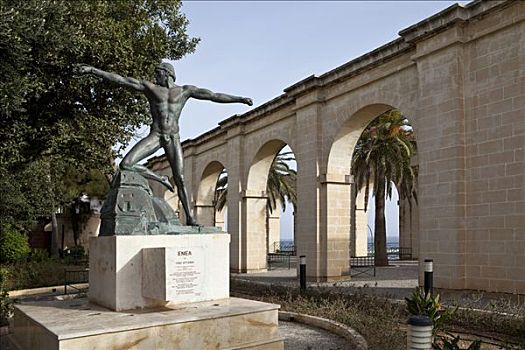 雕刻,巴拉卡,花园,瓦莱塔市,马耳他,欧洲