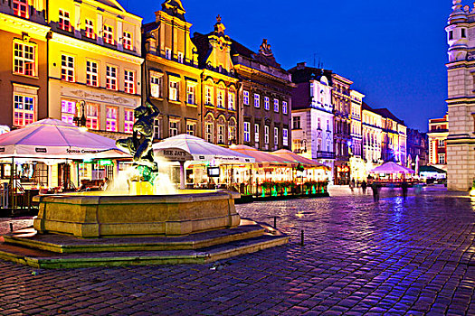 喷泉,老城广场,波兰,城市,波兹南