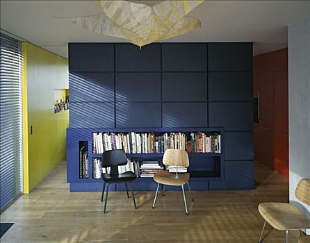 住宅,房间,椅子,蓝色,书架