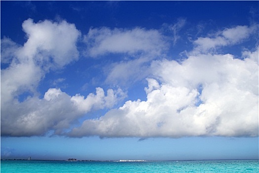 积云,上方,加勒比,蓝绿色海水