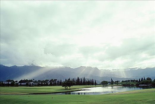 夏威夷,考艾岛,普林斯维尔,林中空地,天空,普林斯维尔高尔夫球场