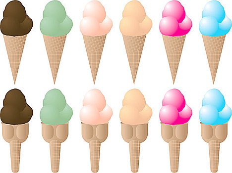 插画,彩色,冰淇淋,拖拉,不同,蛋卷