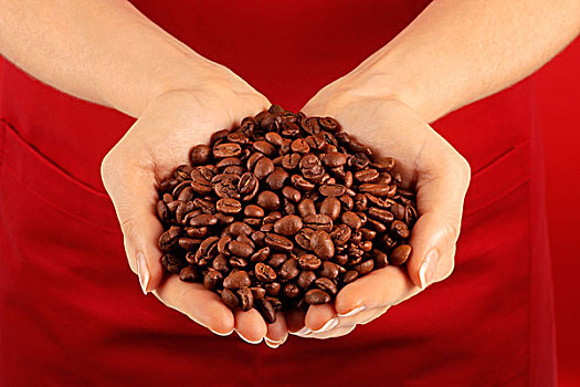 女人,一把,咖啡豆