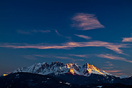山,顶峰,晚间,亮光,白云岩,省,意大利,欧洲