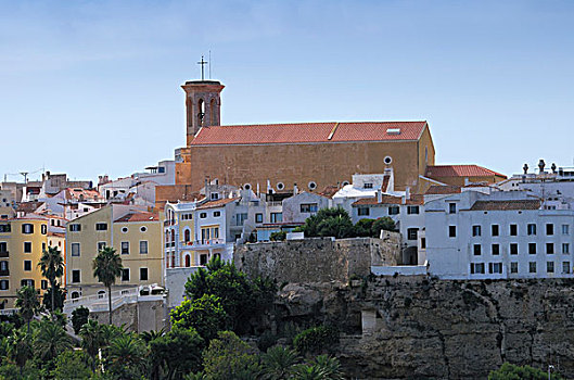 城镇,教堂,玛丽亚,圣玛利亚大教堂,米诺卡岛,巴利阿里群岛,西班牙,欧洲