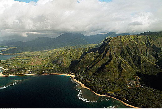 海岸线,山,北岸,考艾岛,夏威夷