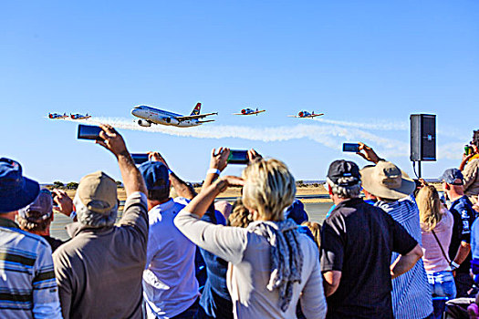 空中客车,特技飞行,团队,飞,狮子,国际,飞行表演,观众,拍照,国际机场,纳米比亚,非洲