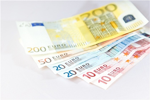 欧元钞票,躺着,钞票,白色背景