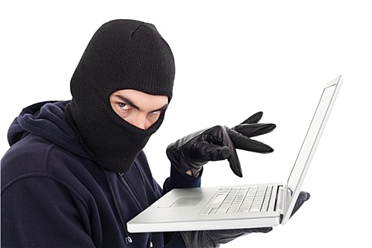 黑客,巴拉克拉法帽,站立,打字,笔记本电脑