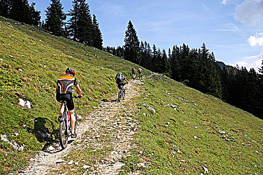 骑手,高山,小路,坎彭完特山,齐姆高,上巴伐利亚,德国,欧洲