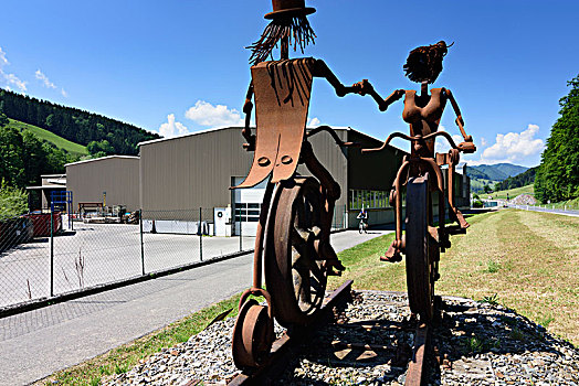 雕塑,骑车,铁路线,今日,自行车,入口,奥地利,下奥地利州,莫斯托格,区域