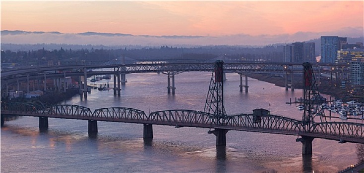 日出,俯视,桥,波特兰,俄勒冈