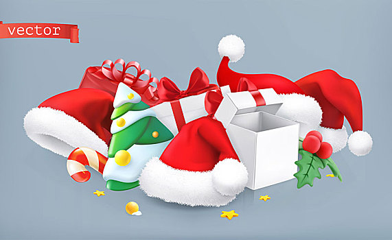 圣诞帽,圣诞树,礼物,矢量,象征