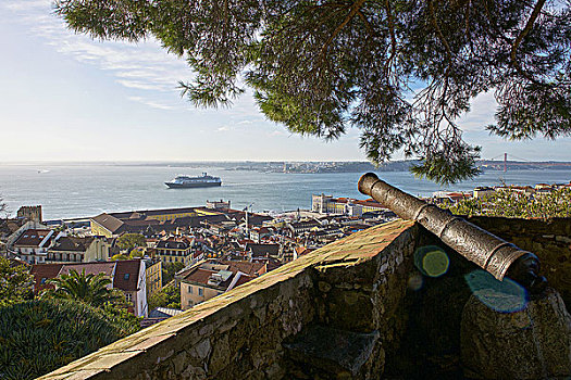 看,城堡,塔霍湖,河,里斯本,葡萄牙