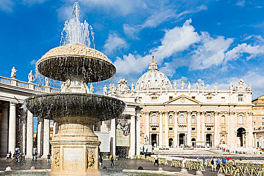 喷泉,圣彼得大教堂,广场,梵蒂冈城,罗马,意大利