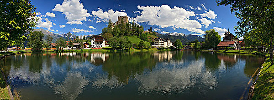 城堡,水塘,提洛尔,奥地利
