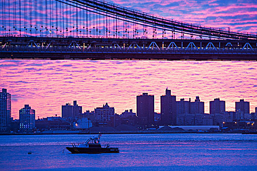 曼哈顿大桥,日落,纽约,美国