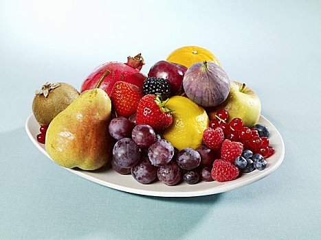 水果静物,椭圆,盘子