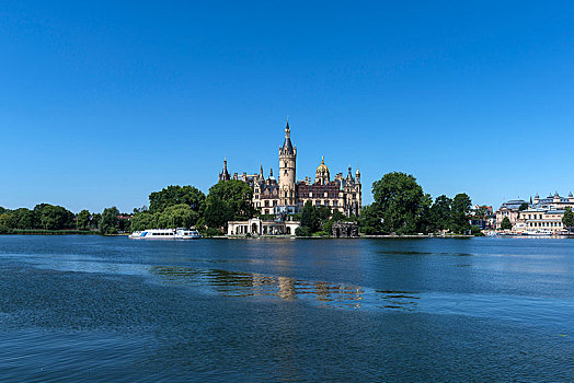修威林,城堡,右边,博物馆,风景,湖,梅克伦堡前波莫瑞州,德国,欧洲