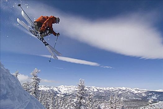 侧面,一个,男人,滑雪,太浩湖,加利福尼亚,美国