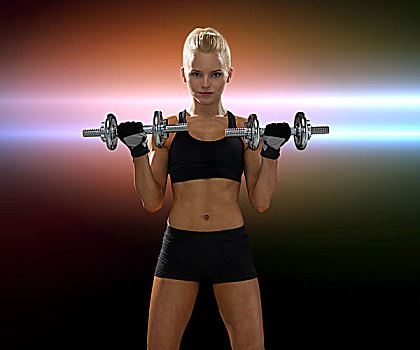 健身,练习,节食,概念,运动,女人,重,钢铁,哑铃
