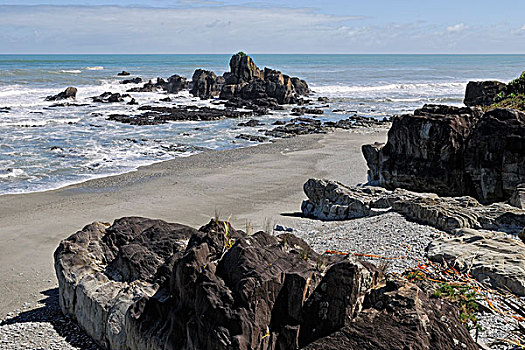 海边风景,石头,沙滩,南,公路,塔斯曼海,西海岸,南岛,新西兰