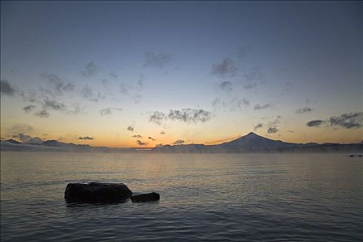 日出,火山,湖,智利,南美