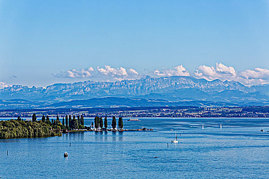 风景,上方,康士坦茨湖,后面,瑞士,斯瓦比亚,巴登符腾堡,德国,欧洲
