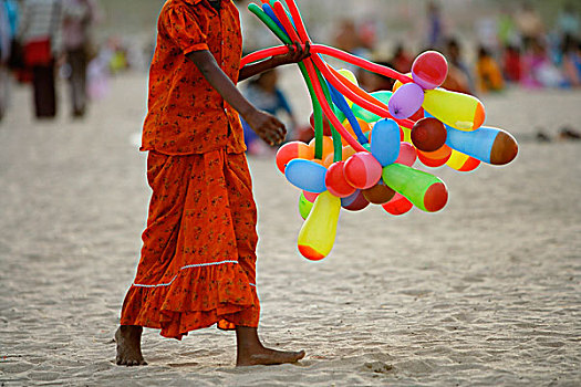气球,摊贩,海滩,孟买,印度