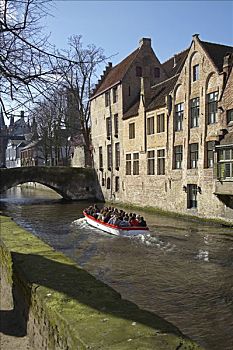 比利时,布鲁日,游人,享受,乘船,运河