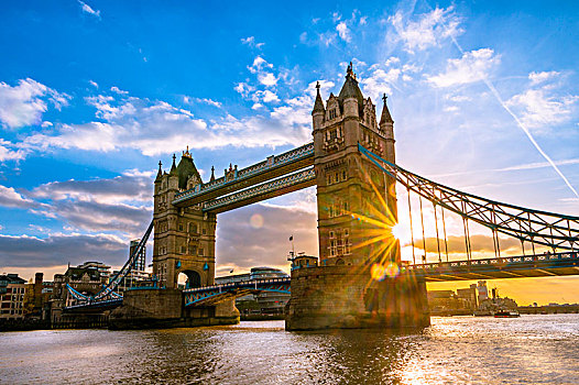 塔桥,上方,泰晤士河,日落,伦敦,英格兰,英国,欧洲